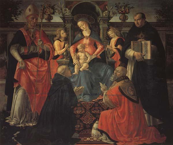 Domenicho Ghirlandaio Thronende Madonna mit den Heiligen Donysius Areopgita,Domenicus,Papst Clemens und Thomas von Aquin oil painting image